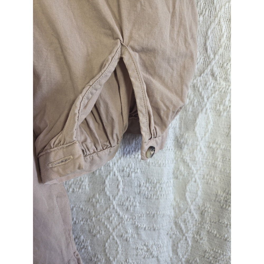 H&M Babydoll Mini Dress Womens L‎ Beige Tiered Button Front Cotton Boho Casual - Picture 4 of 8